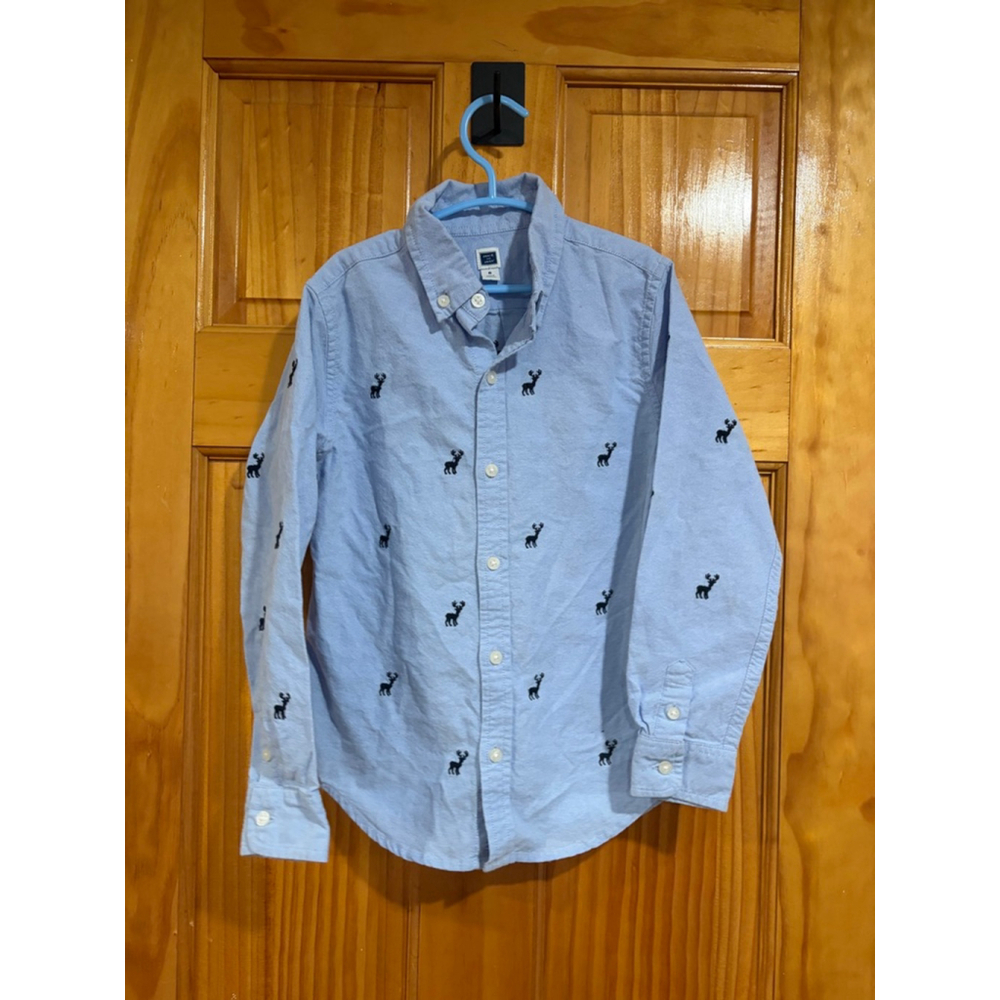 Janie and Jack Blue Deer Embroidered Button Down Shirt Size 6